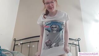 Little redhead in glasses makes you cum!