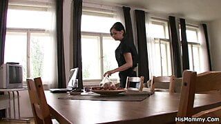 Lesbian mommy licks and toys her young pussy