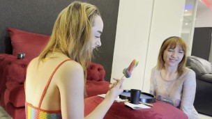 Dice Challenge with Two Girls for Precum and Cumming Handjob Contest to make a Big Cock guy give his Cum Quickly