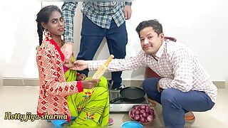 First time sex with bhabhi in kitchen with two dever’s threesome sex