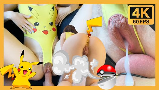 18 year old stepsister rides me on sex chair in Pikachu costume and gets a load of cum. Pokemon cosplay.