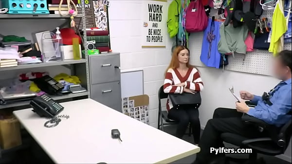 Nerdy redhead in glasses milks officers hard dick