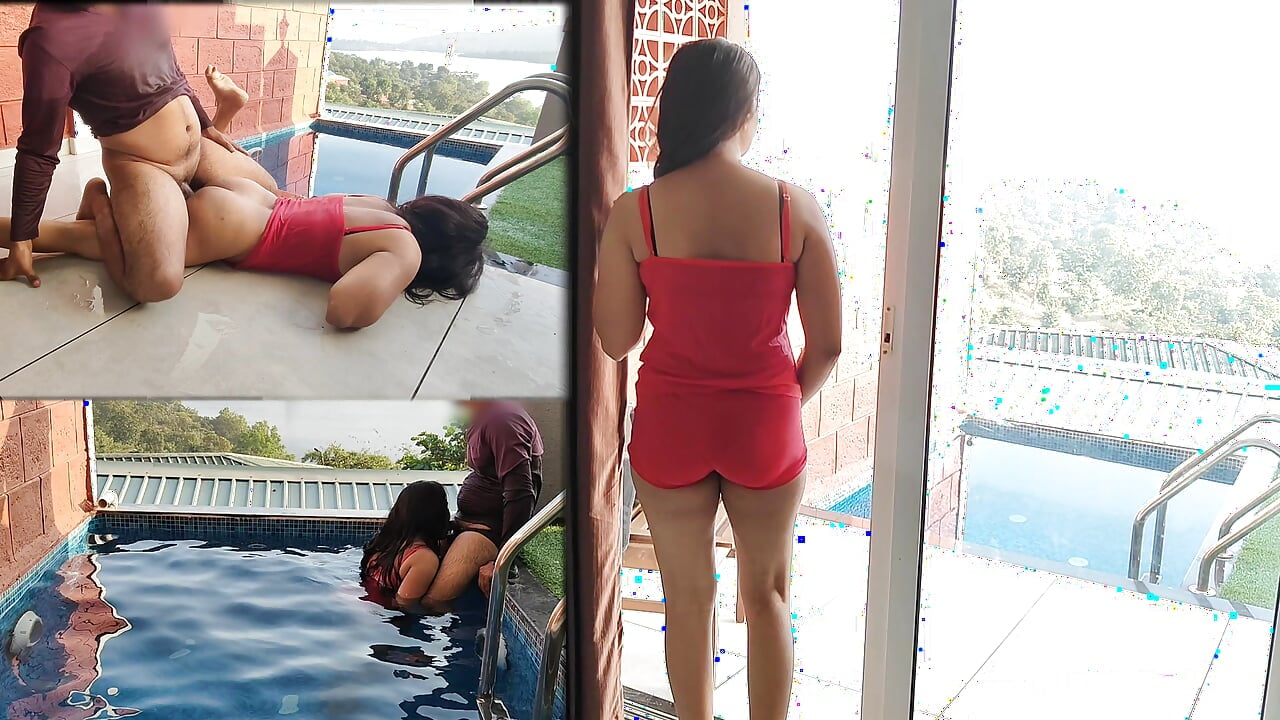 Komal was getting into the swimming pool for the first time, the husband was getting down from behind, fucking in the water itself.